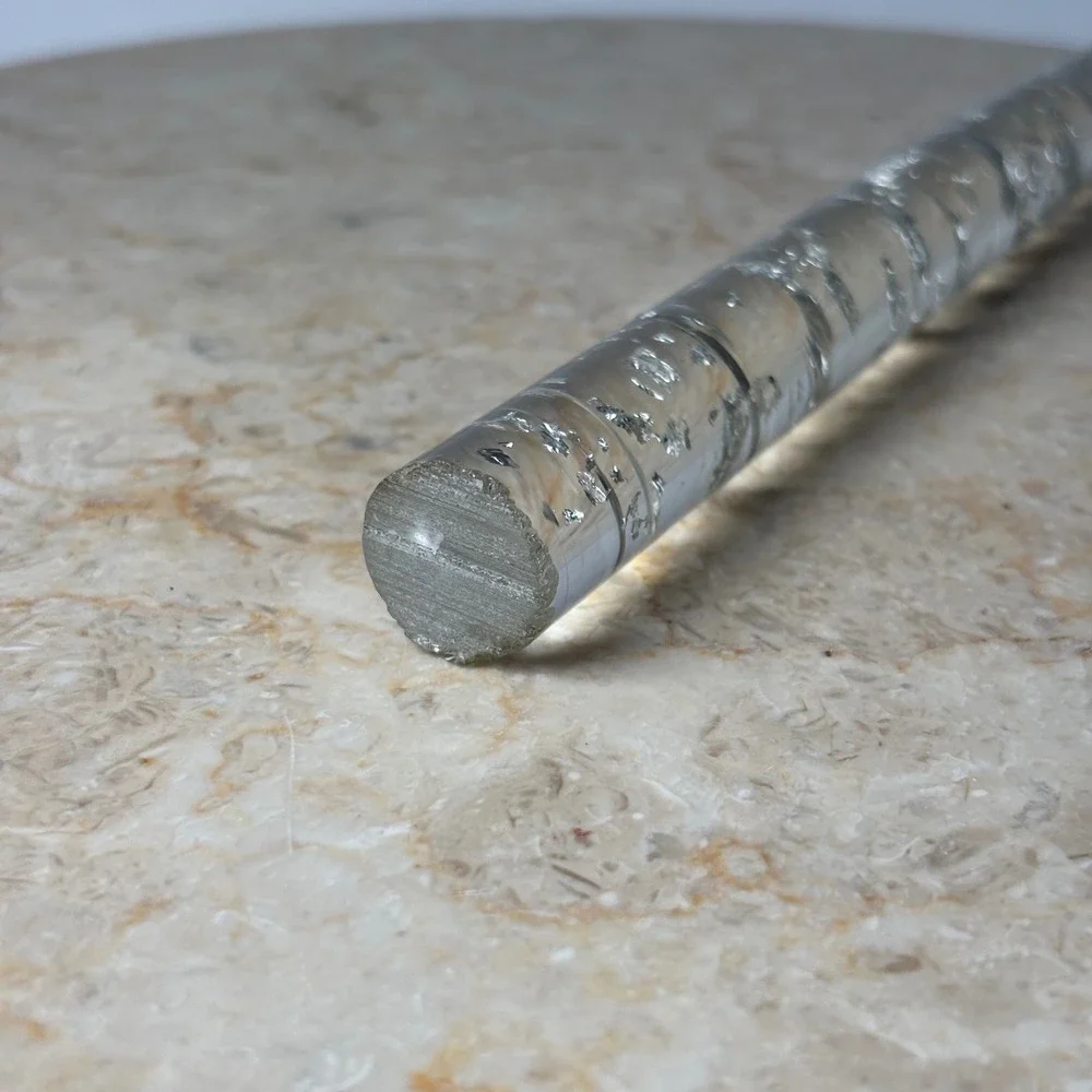 Vintage Lucite Silver Foil Gel Taper Candle 8 Inch Clear Metallic Leaf Accent
